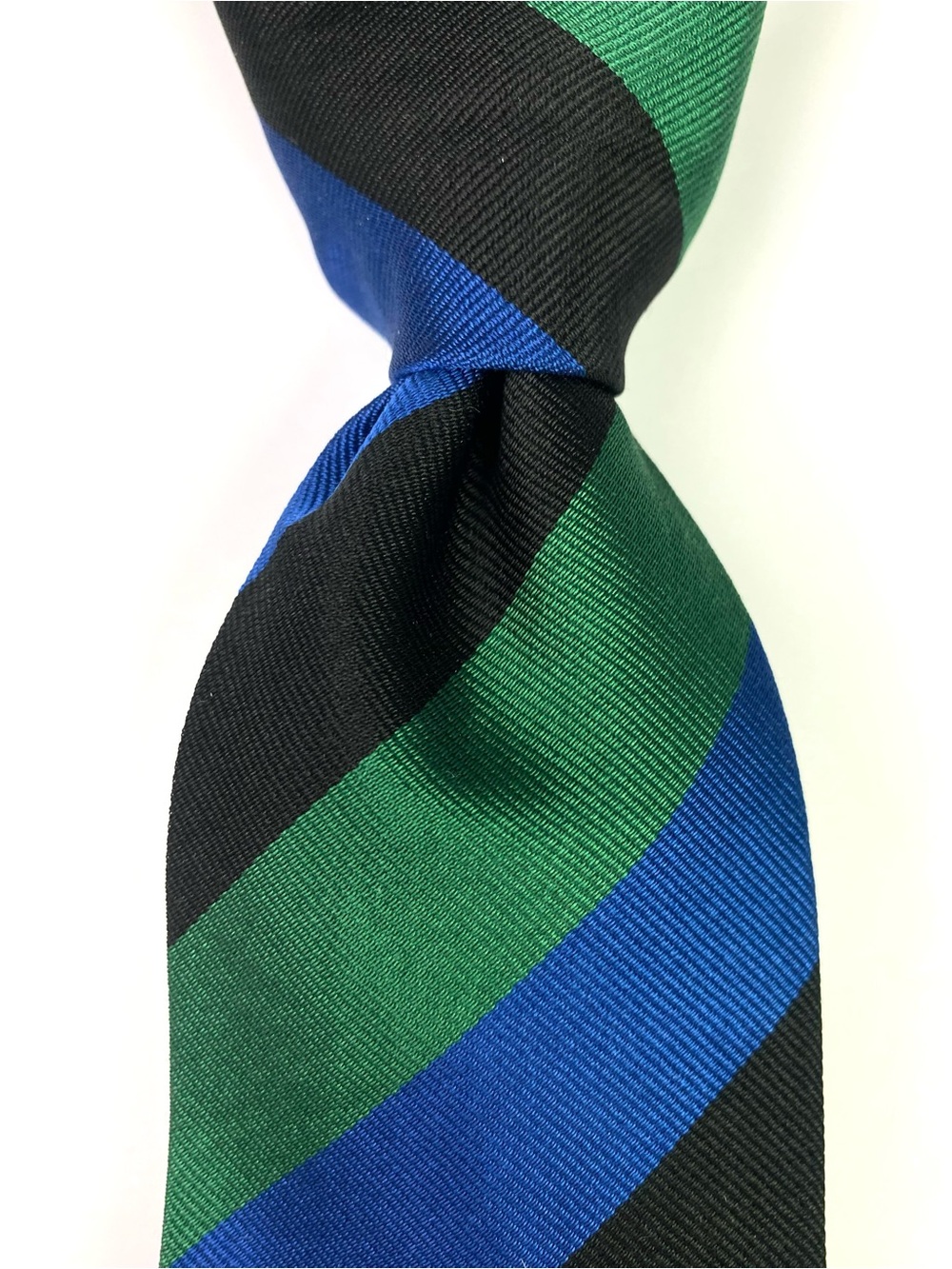 Ben Silver Necktie Tie Green Blue Black Repp Diagonal Stripe Preppy Silk Neck